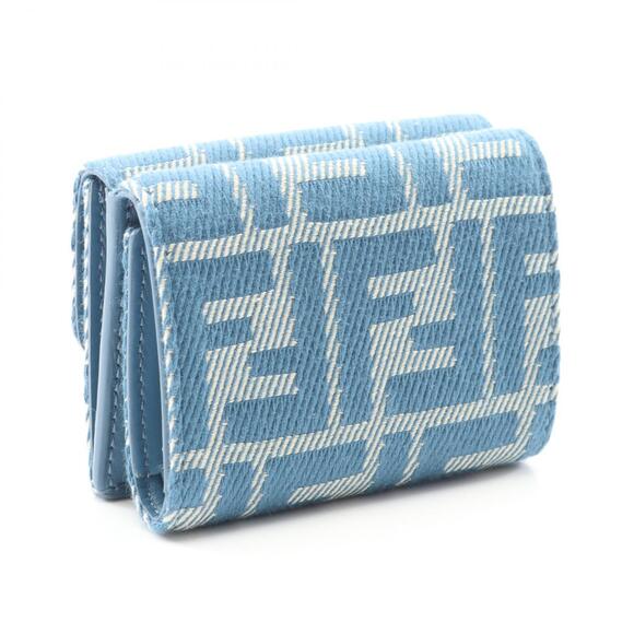 Fendi Baguette Zucca Tri fold Wallet Canvas Blue - Picture 2 of 6